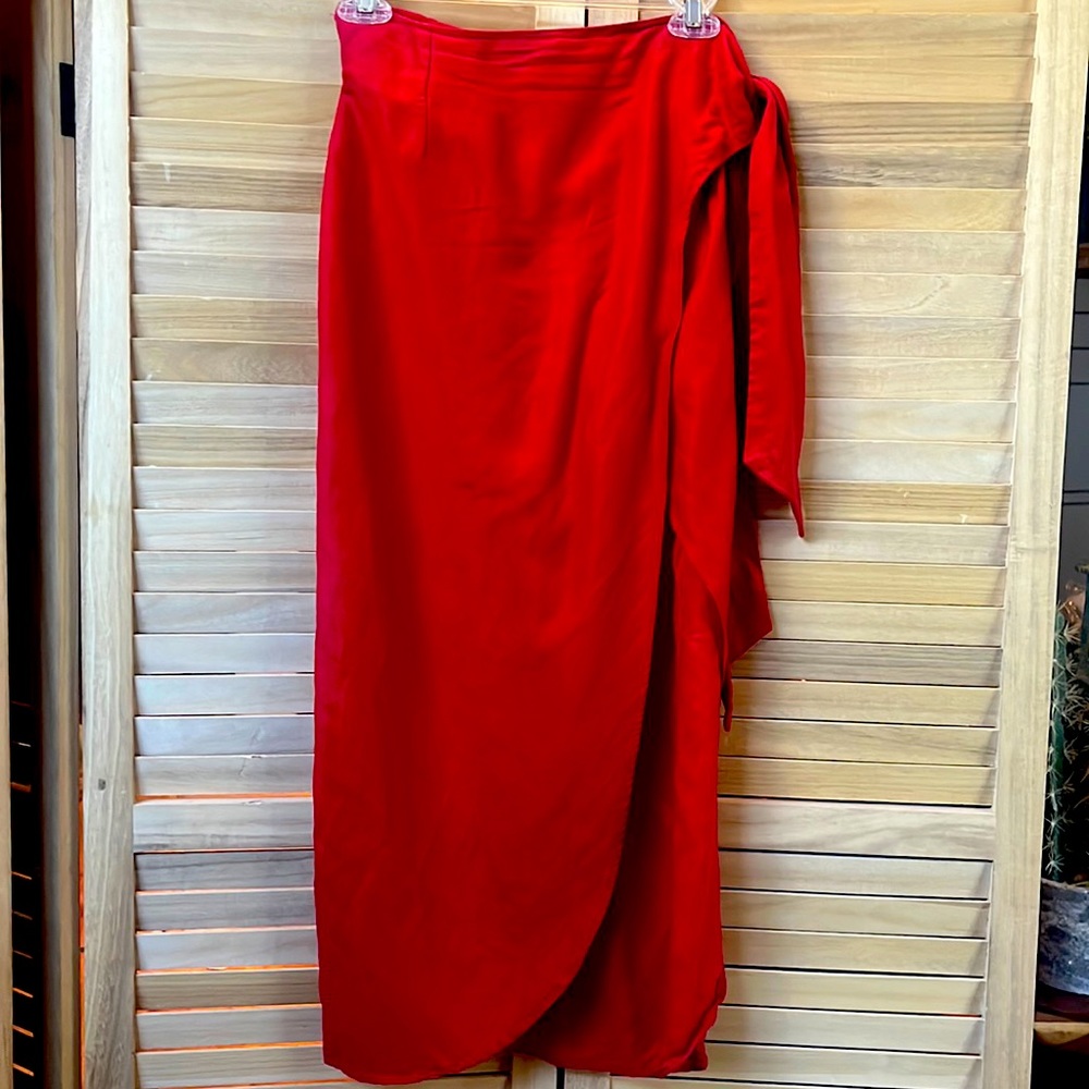 Reformation red linen wrap skirt xs